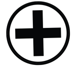 Circle with cross in the center.
